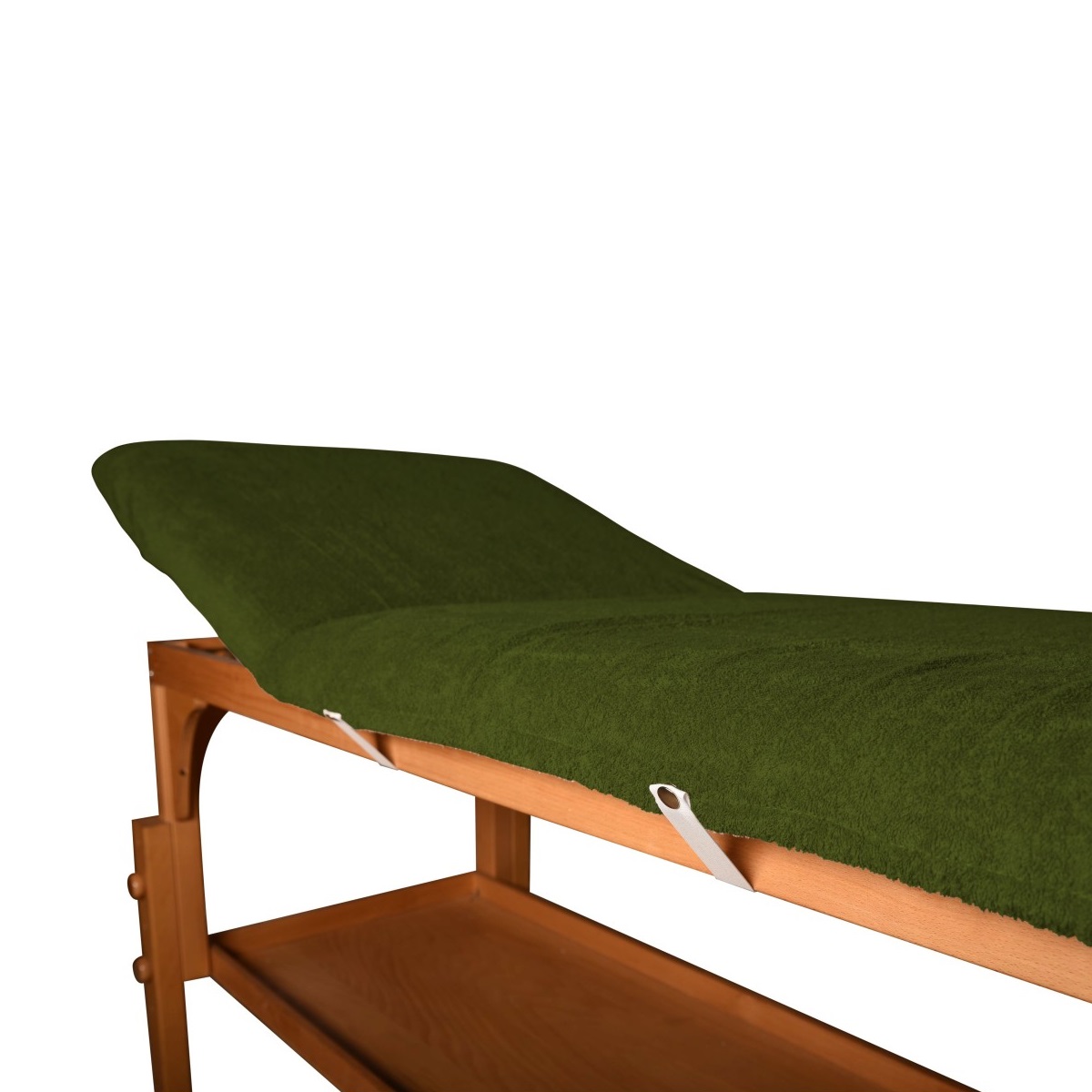Dettaglio del coprilettino con elastico perimetrale e fasce elastiche con bottone a clip