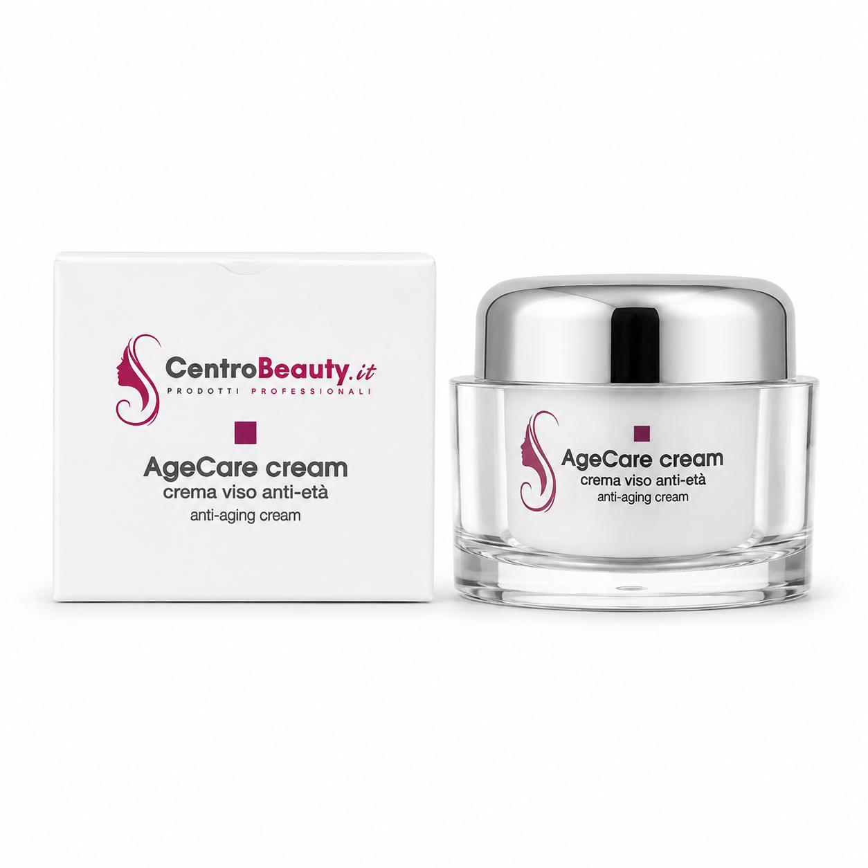 AgeCare Cream CentroBeauty.it con barattolo e scatola affiancati su sfondo bianco per catalogo e-commerce.