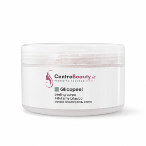 Barattolo Glicopeel Centro Beauty, peeling corpo esfoliante bifasico, su sfondo bianco