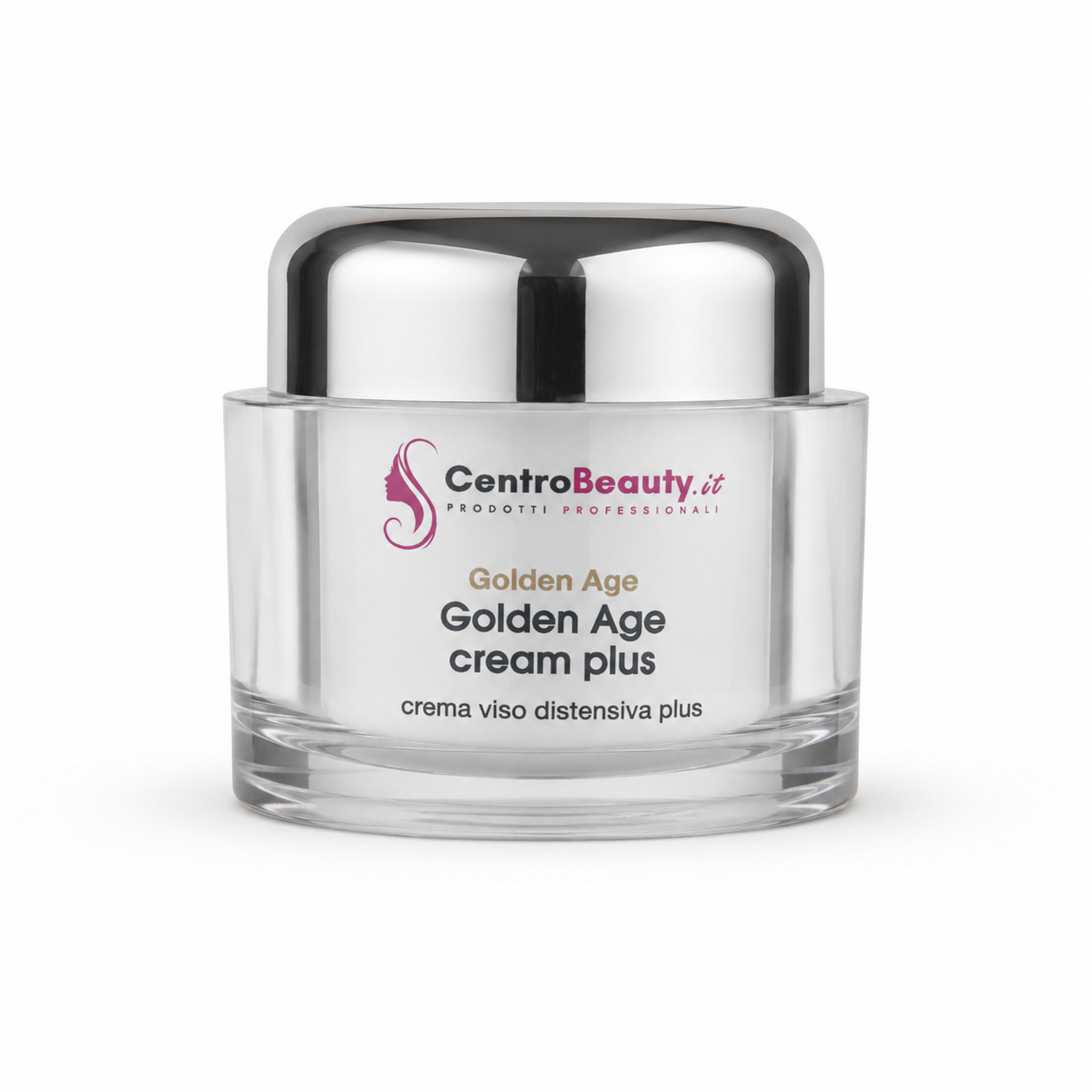 Barattolo Golden Age Cream Plus Centro Beauty su sfondo bianco, crema viso distensiva plus