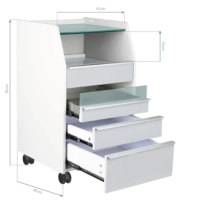 Carrello estetico con dimensioni dettagliate in cm