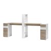 Tavolo Victor doppio con due cassettiere e espositore legno e bianco