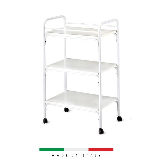 SILVY Carrello in acciaio a 3 ripiani bianco con presa di corrente a 3 posti - immagine 1