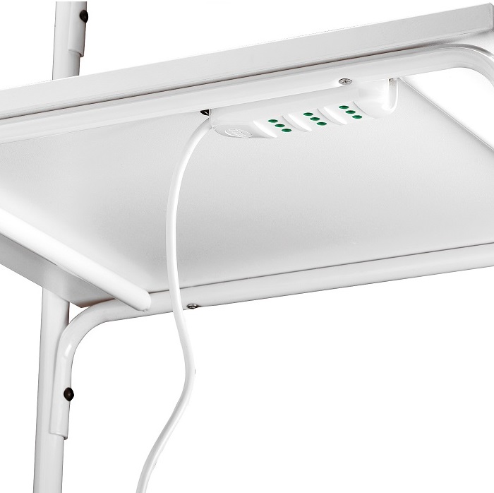 SILVY Carrello in acciaio a 3 ripiani bianco con presa di corrente a 3 posti - immagine 2