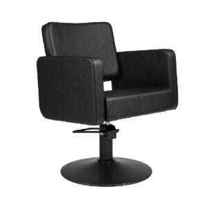 Poltrona da taglio professionale modello CLASS R con base rotonda in metallo nero opaco e seduta in schiuma di poliuretano.