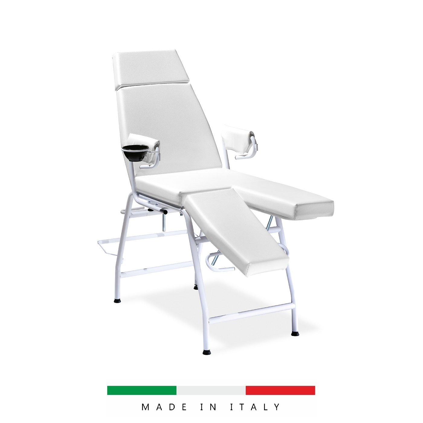TAYLA Poltrona Pedicure Manuale con schienale e pedaline regolabili, struttura in acciaio bianco