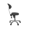 Sgabello ergonomico ZIN BACK nero con schienale regolabile e base a 5 razze cromata.