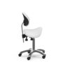 Sgabello ergonomico ZIN BACK bianco con base cromata e seduta confortevole.