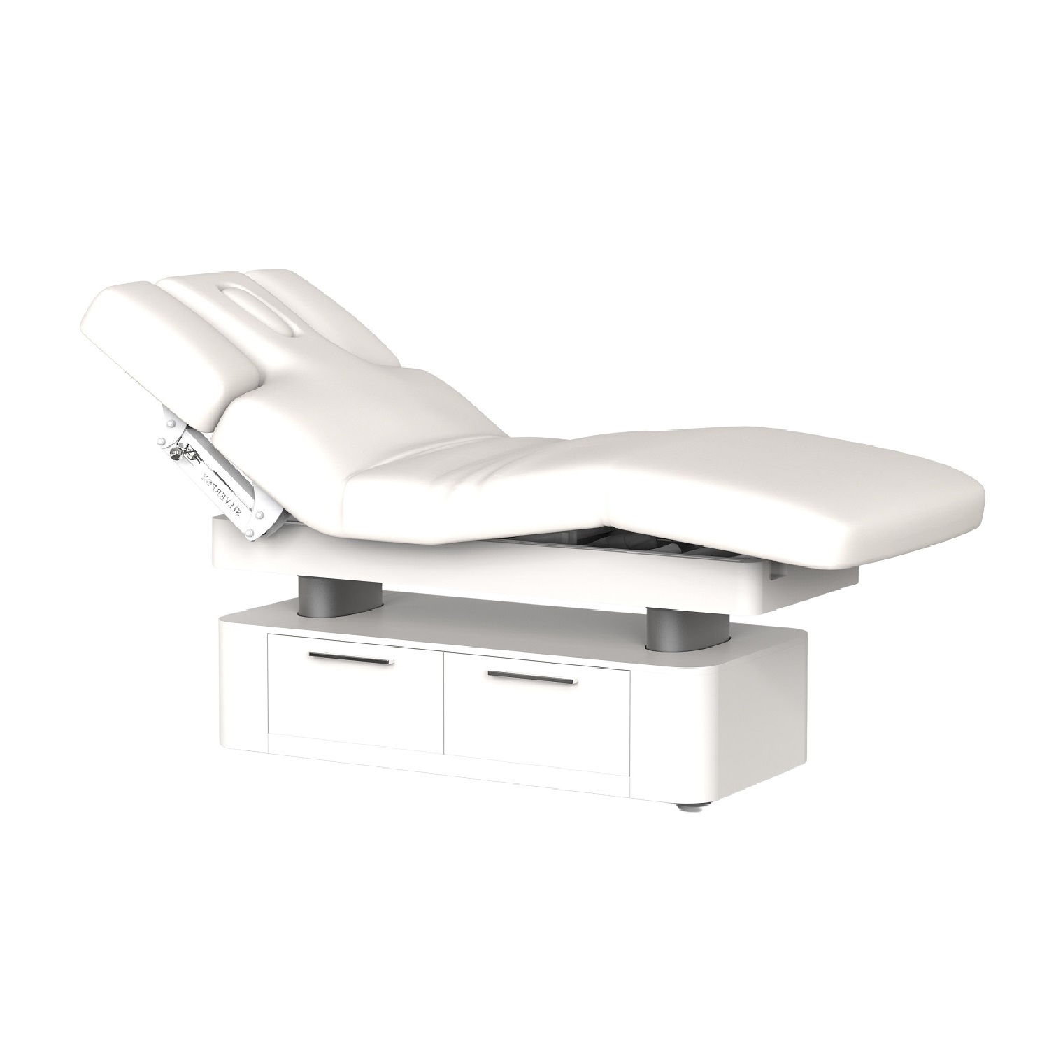 Lettino OKEN Silver Fox colore bianco verniciato con 4 motori elettrici e materasso riscaldato e luce LED