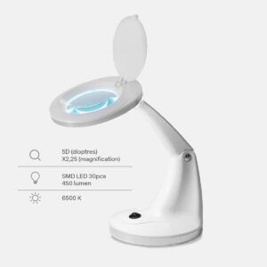 HALA Lampada da Appoggio con Luce LED e Lente di Ingrandimento 5D