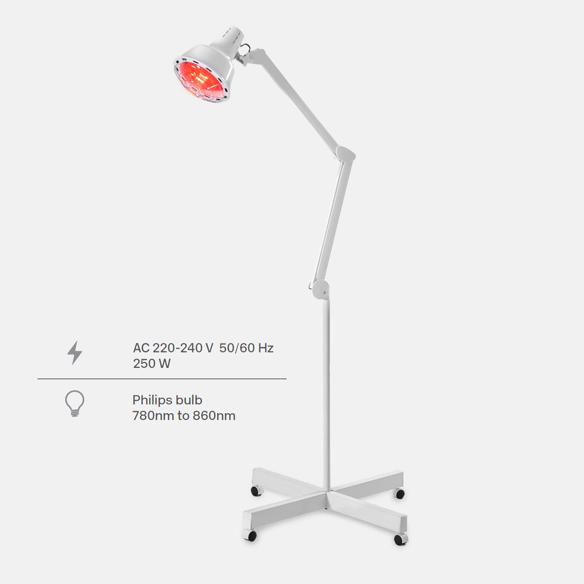 Lampada MYSO con lampadina Philips a infrarossi (780-860nm) e potenza regolabile per trattamenti termici.