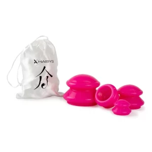 Set di 4 coppette in silicone rosa per massaggi con custodia Habys.