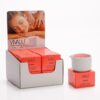 Candela da massaggio VIVALU al lampone con packaging espositivo.