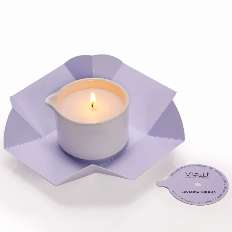 Candela da Massaggio Lavanda Mirrha VIVALU – Accesa