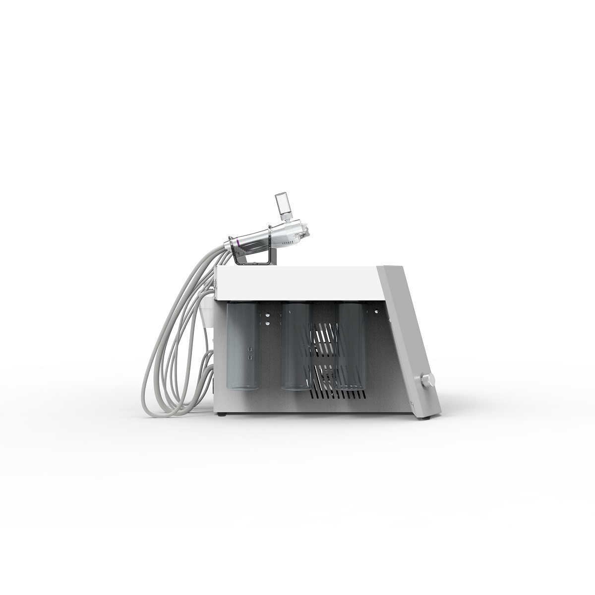 Apparecchiatura estetica viso SilverFox F-381 vista laterale con serbatoi e struttura compatta professionale